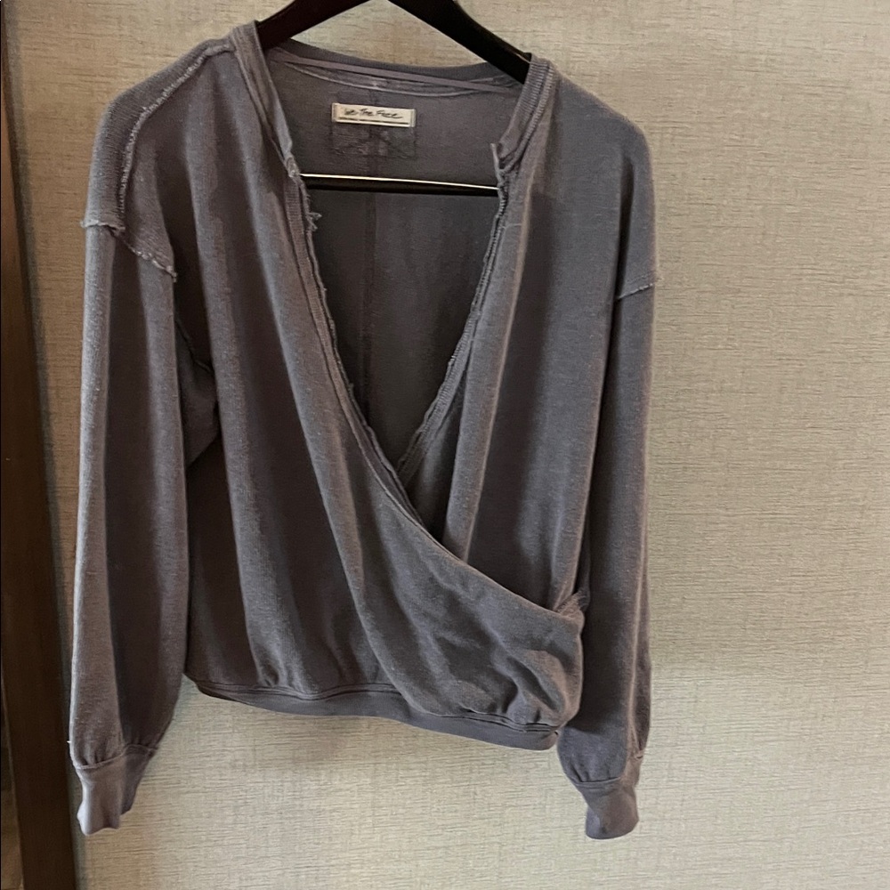 We The Free Gray Deep V-Neck Sweatshirt